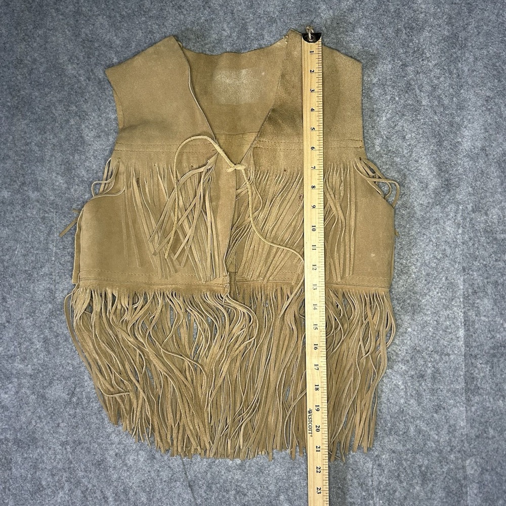 Vtg 70s Women's S Cropped Beige Suede Leather Fringe Vest Handmade - Picture 3 of 13